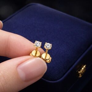 Moissanite stud gold earrings; tiny diamond sparkling studs; 0.4ct tw Gold